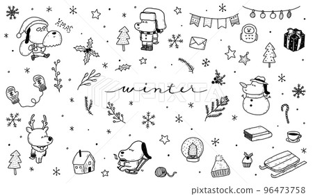 winter doodle set/winter material with dog winter doodle set/winter material with dog 96473758