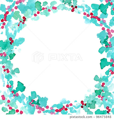 Watercolor. Christmas wreath illustration with a watercolor touch. Holly Christmas wreath frame. 96473848