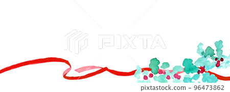 Watercolor. Christmas vector illustration with watercolor touch. Christmas vector frame with holly and red ribbon. 96473862