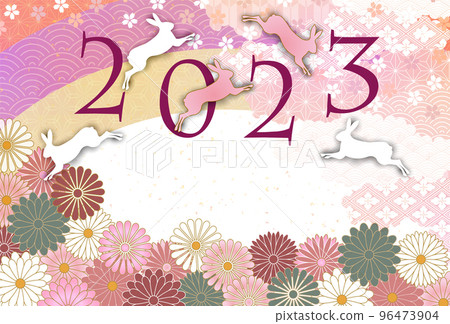 Rabbit New Year's card Japanese pattern background 96473904