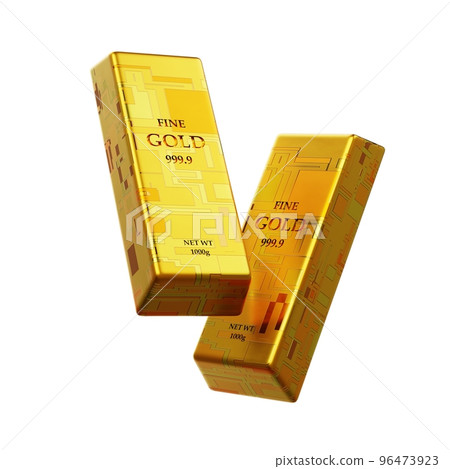 Digital gold bar with sci fi material on isolated white background. Business investment and economy concept. 3D illustration rendering Digital gold bar with sci fi material on isolated white background. Business investment and economy concept. 3D illustration rendering 96473923
