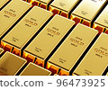 Fine gold bars in the safety vault. Business economic and financial concept. 3D illustration rendering 96473925