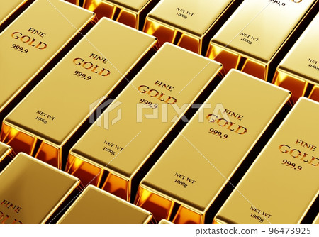 Fine gold bars in the safety vault. Business economic and financial concept. 3D illustration rendering Fine gold bars in the safety vault. Business economic and financial concept. 3D illustration rendering 96473925