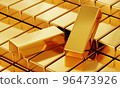Fine gold bars in the safety vault with empty space for mockup template. Business economic and financial concept. 3D illustration rendering 96473926