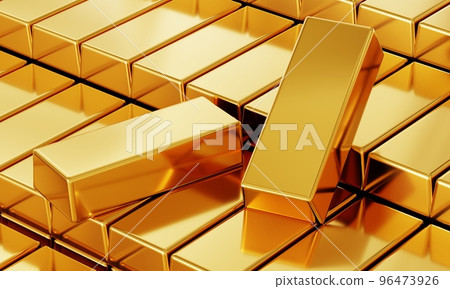 Fine gold bars in the safety vault with empty space for mockup template. Business economic and financial concept. 3D illustration rendering Fine gold bars in the safety vault with empty space for mockup template. Business economic and financial concept. 3D illustration rendering 96473926