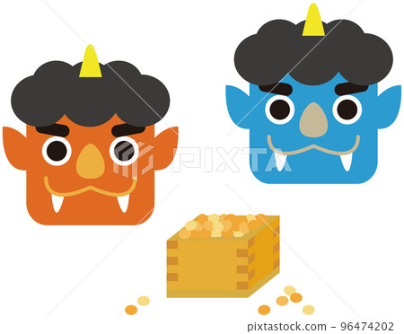 Simple and cute Setsubun red demon, blue demon and beans Simple and cute Setsubun red demon, blue demon and beans 96474202