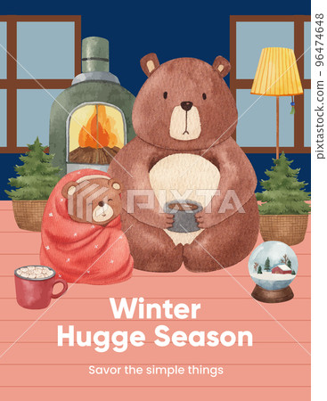 Poster template with winter hugge life concept,watercolor style 96474648