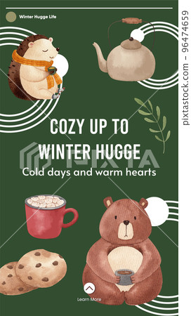 Instagram story template with winter hugge life concept,watercolor style 96474659