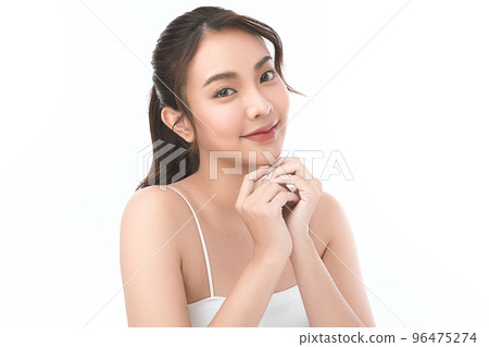 Beautiful young asian woman with clean fresh skin on white background, Face care, Facial treatment, Cosmetology, beauty and spa, Asian women portrait. 96475274