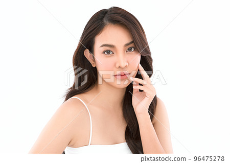 Beautiful young asian woman with clean fresh skin on white background, Face care, Facial treatment, Cosmetology, beauty and spa, Asian women portrait. 96475278