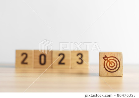 2023 block with dartboard icon. Goal, Target, Resolution, strategy, plan, Action, mission, motivation, and New Year start concepts 2023 block with dartboard icon. Goal, Target, Resolution, strategy, plan, Action, mission, motivation, and New Year start concepts 96476353