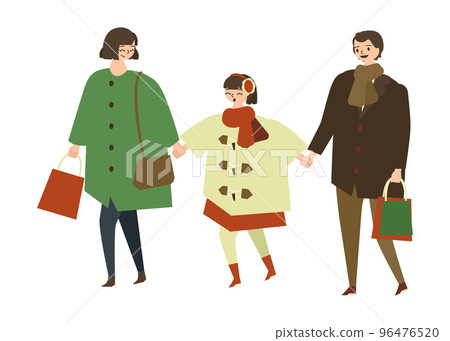 Illustration of a family shopping in winter Illustration of a family shopping in winter 96476520