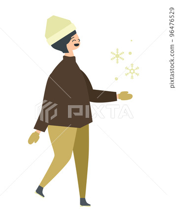 Illustration of a boy rejoicing in the snow 96476529