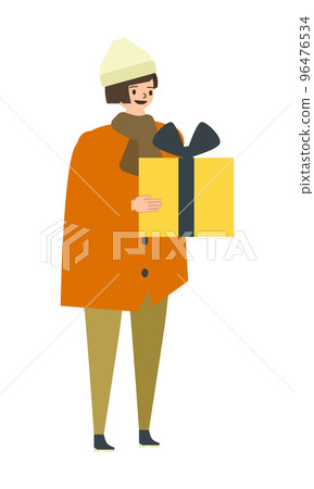 Illustration of a man with a present Illustration of a man with a present 96476534
