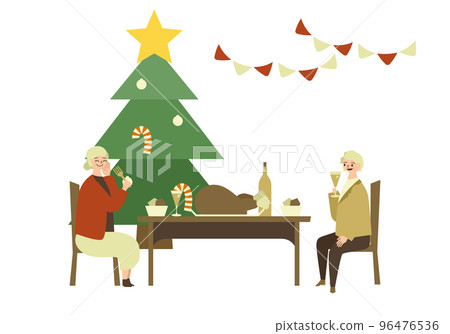 Christmas dinner Illustration of a senior couple eating Christmas dinner Illustration of a senior couple eating 96476536