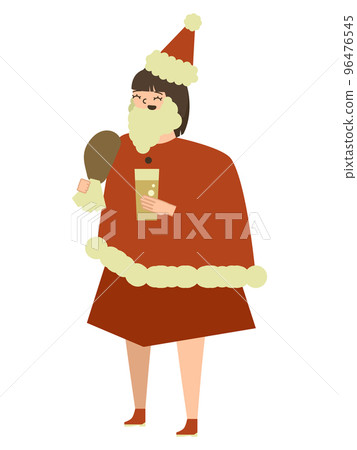 Illustration of a girl in Santa clothes eating chicken Illustration of a girl in Santa clothes eating chicken 96476545