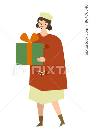 Illustration of a woman holding a present box Illustration of a woman holding a present box 96476546