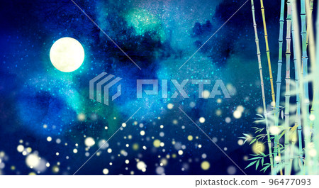Fantastic moonlit bamboo forest background material 96477093