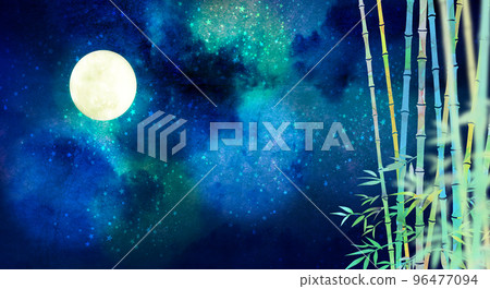 Fantastic moonlit bamboo forest background material 96477094