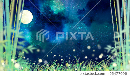 夢幻般的月光竹林背景素材 96477096