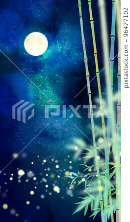 Fantastic moonlit bamboo forest background material 96477102