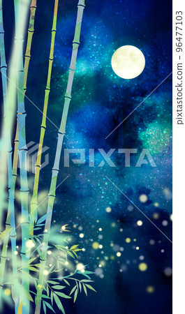 Fantastic moonlit bamboo forest background material Fantastic moonlit bamboo forest background material 96477103