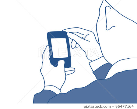 A simple illustration of a person's back (close-up) taking a picture with a smartphone. SNS and photography concept 96477164