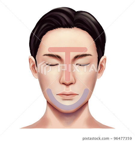 Front face illustration of a realistic man with eyes closed Skin care TU zone Raster material 96477359