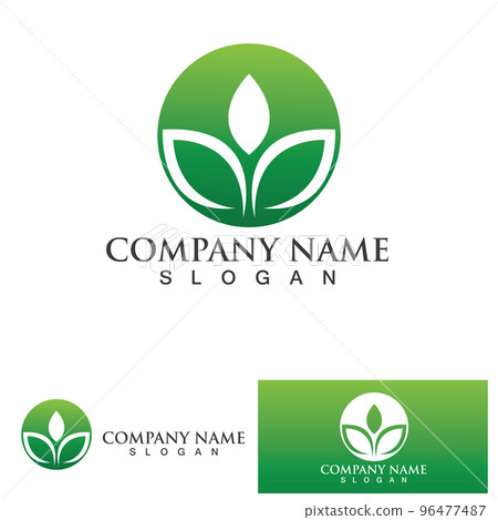 Eco Energy Vector Logo with leaf symbol. Green color with flash or thunder graphic. Nature and electricity renewable. This logo is suitable for technology, recycle, organic. 96477487