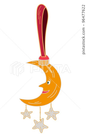 Christmas moon and stars decoration on red ribbon isolated on white background 96477622