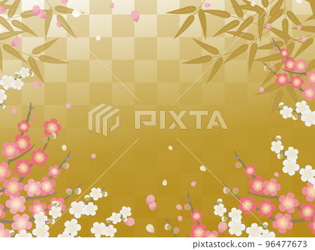 Bamboo plum Japanese style frame background _ gold 96477673