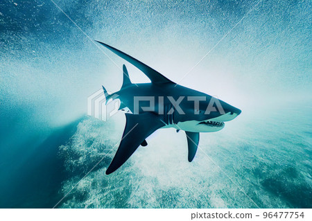 A dangerous shark swimming underwater, an illustration 96477754