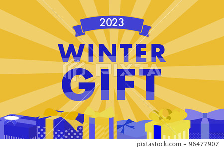 An impactful horizontal gift frame with many gift boxes lined up side by side_yellow and blue An impactful horizontal gift frame with many gift boxes lined up side by side_yellow and blue 96477907
