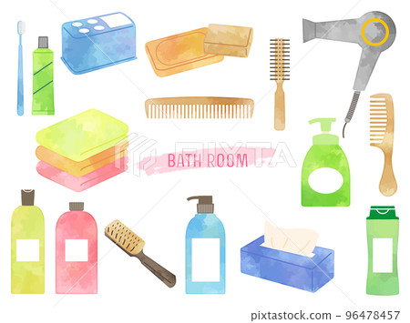 hand drawn watercolor bathroom goods illustration 96478457