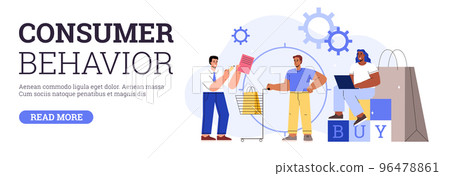 Consumer behavior and customers habits analysis, flat vector illustration. 96478861