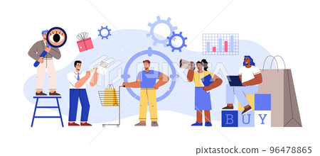 Consumer behavior and decision of purchasing process, flat vector isolated. 96478865