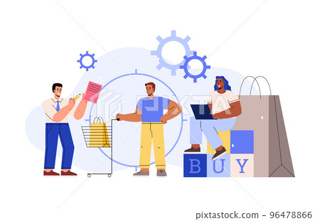 Consumer behaviour abstract metaphor - flat vector illustration isolated on white background. 96478866