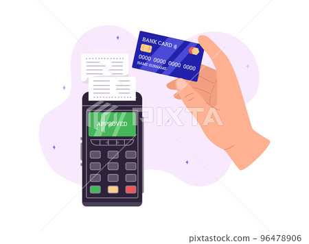 Payment with NFC credit card on POS terminal flat vector illustration isolated. 96478906