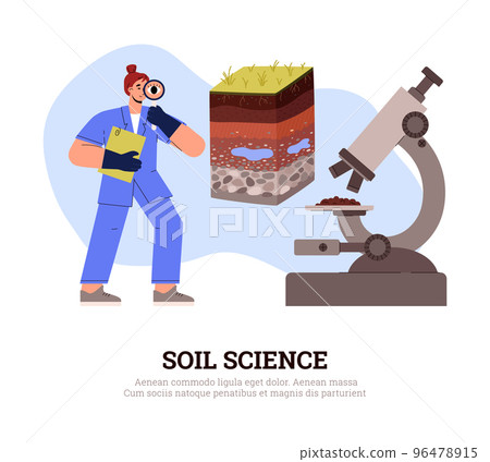 Soil science and lab researches banner template flat vector illustration. 96478915