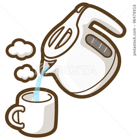 Pour hot water into a mug with an electric kettle Pour hot water into a mug with an electric kettle 96478918