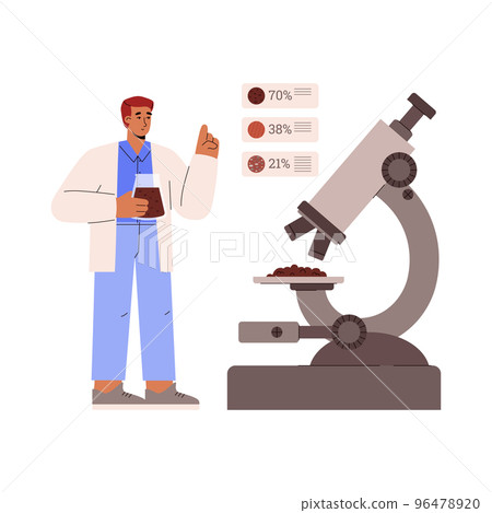 Scientist with microscope analyzing soil samples, flat vector isolated. Scientist with microscope analyzing soil samples, flat vector isolated. 96478920