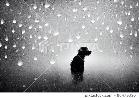 A Chinese crested pup huddling in the rain illustration A Chinese crested pup huddling in the rain illustration 96479350