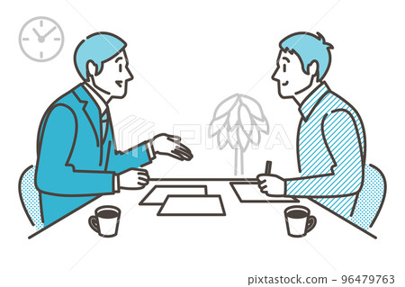 A male business person who explains, guides, and introduces something to a young man [vector illustration material] 96479763
