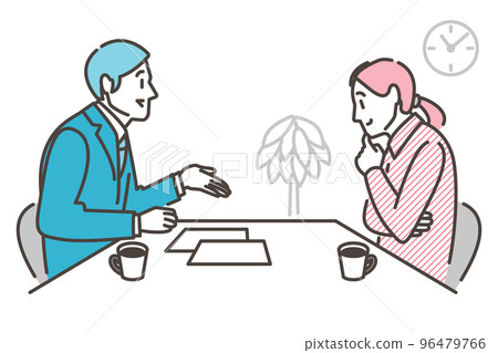 A male business person who explains, guides, and introduces something to a young woman [vector illustration material] 96479766