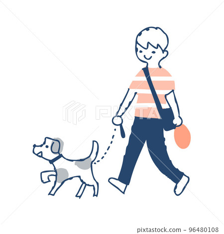 Boy walking a dog 96480108