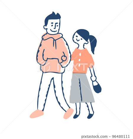 Young couple walking with arms crossed 96480111