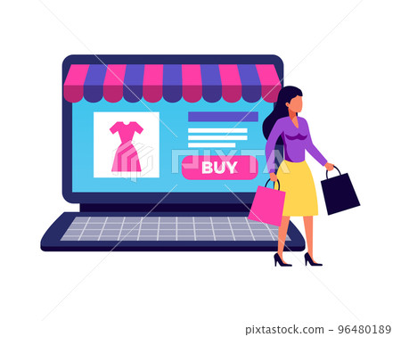 Laptop Storefront Shopping Composition 96480189