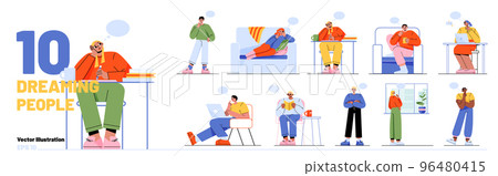 People dream, think in different poses People dream, think in different poses 96480415