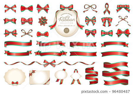 經典絲帶裝飾和框架聖誕顏色/圖標的矢量插圖集, 經典絲帶裝飾和框架聖誕顏色/圖標的矢量插圖集, 96480487