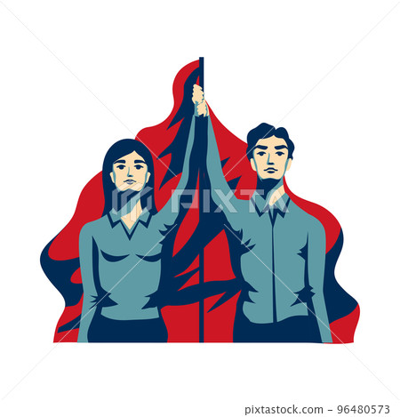 Couple Raise Revolution Composition 96480573